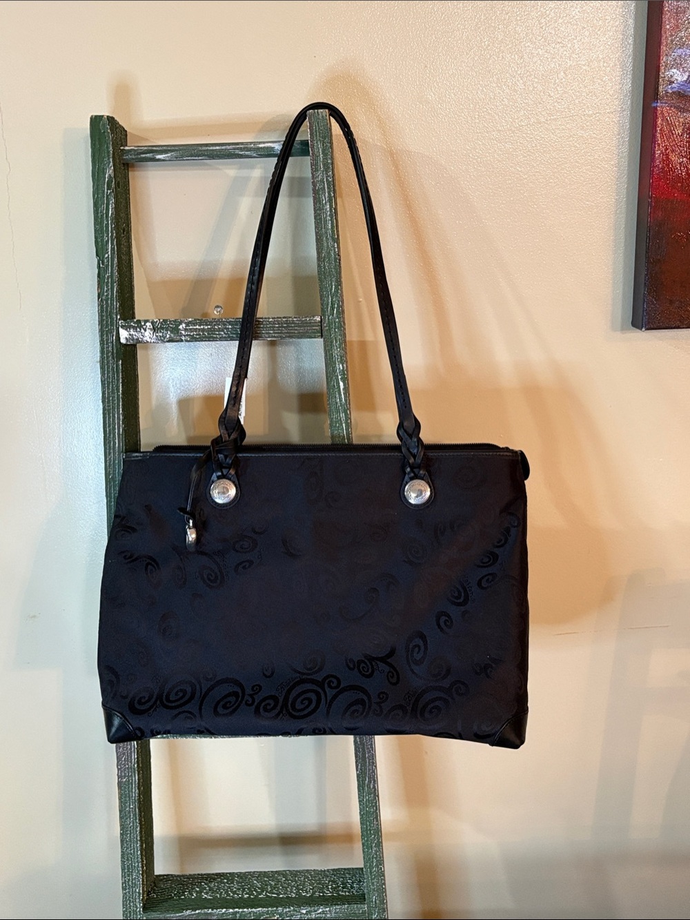Brighton Black Jacquard Tote with Swirl Motif